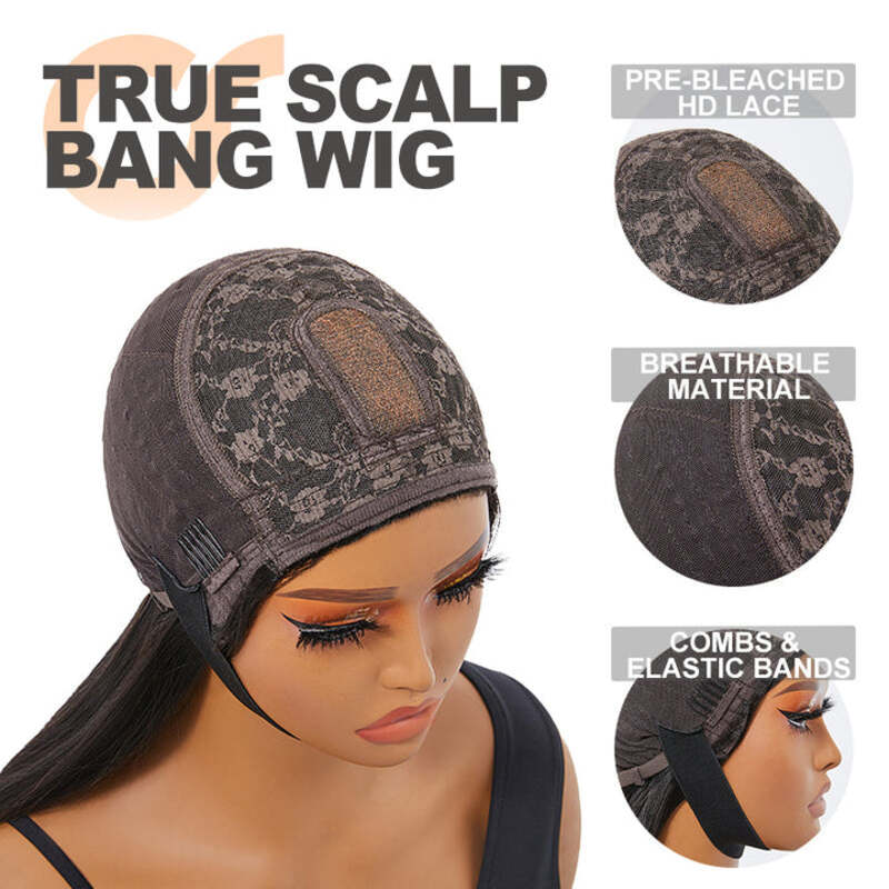 True Scalp | Realistic Straight Bob Wig With Bangs Yaki Straight Minimalist Undetectable Lace Wig