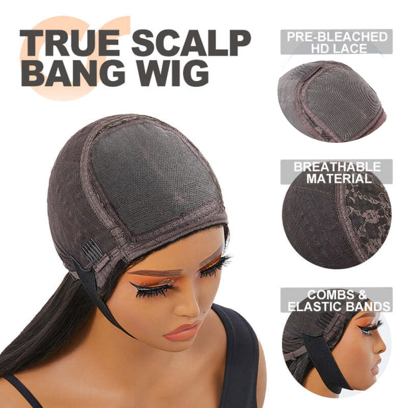 True Scalp | Realistic Yaki Straight Wig With Bangs Minimalist Undetectable Lace Wig